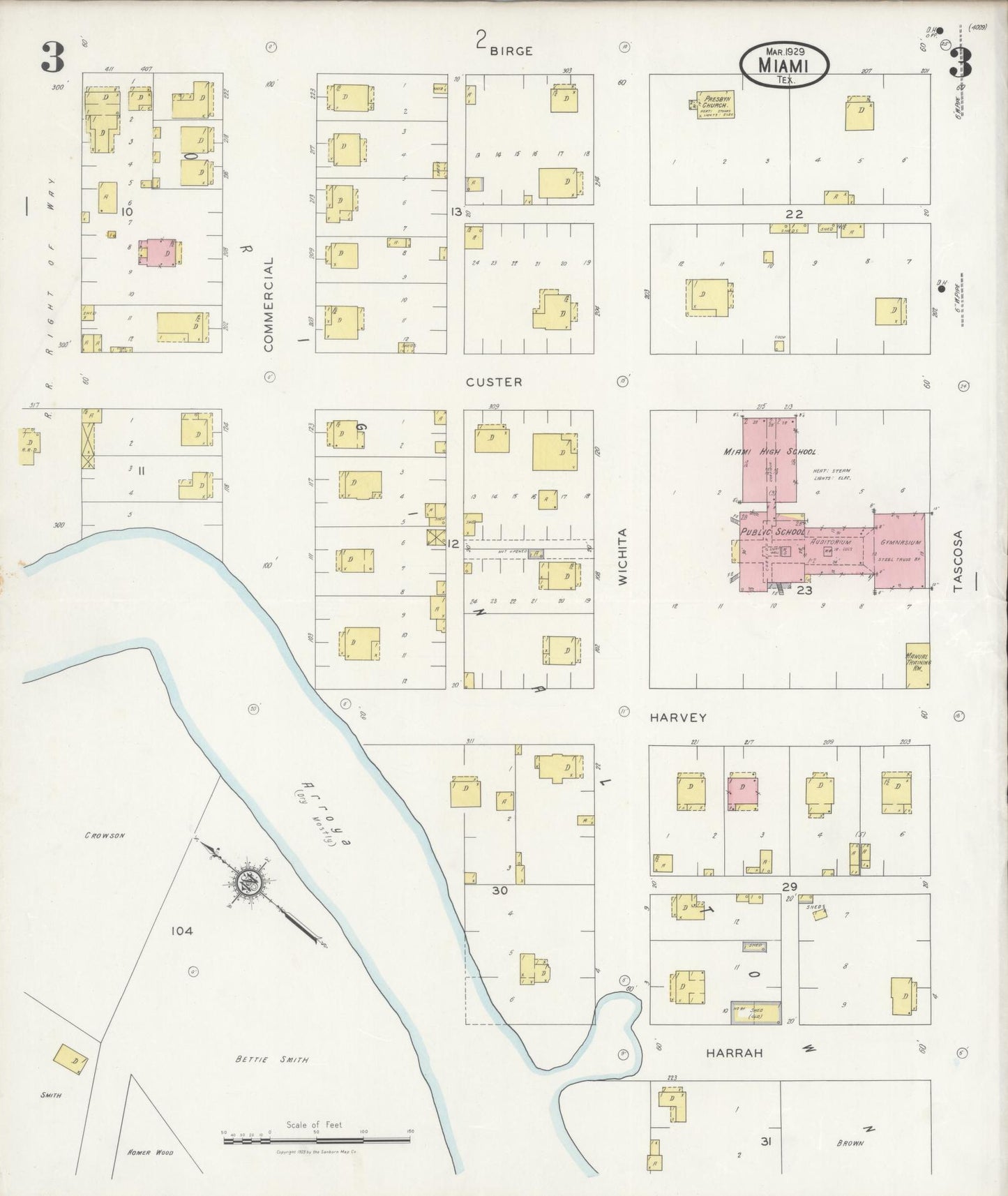 Sanborn Fire Insurance Map from Miami, Roberts County, Texas (1929), Sheet #0003 - Historic Sanborn Fire Insurance Map Print, vintage old map wall art, antique decor, genealogy gift, Texas Texas map