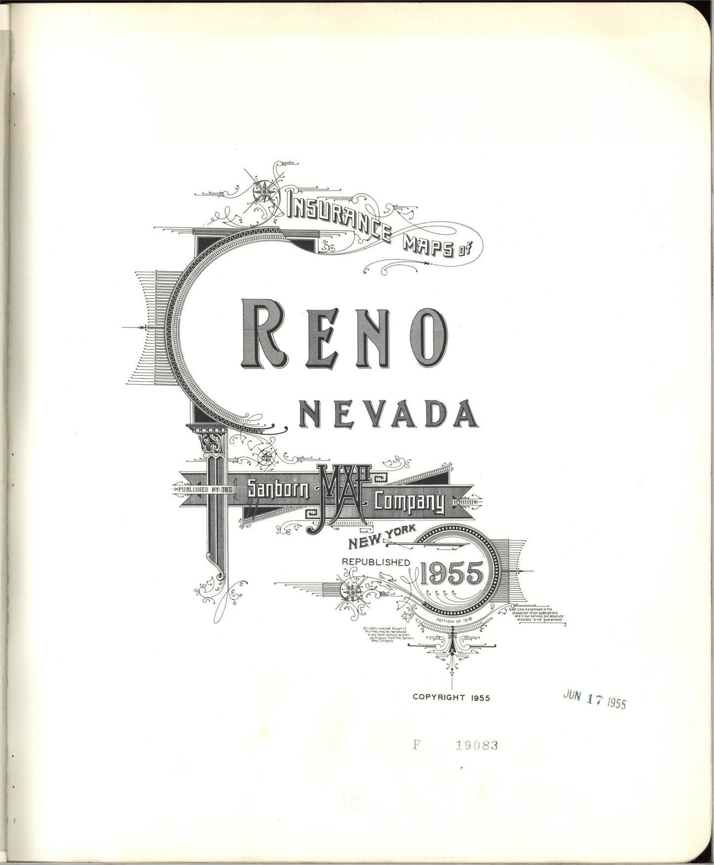 Sanborn Fire Insurance Map from Reno, Washoe County, Nevada (1955), Sheet #0001 - Historic Sanborn Fire Insurance Map Print, vintage old map wall art, antique decor, genealogy gift, Nevada Nevada map