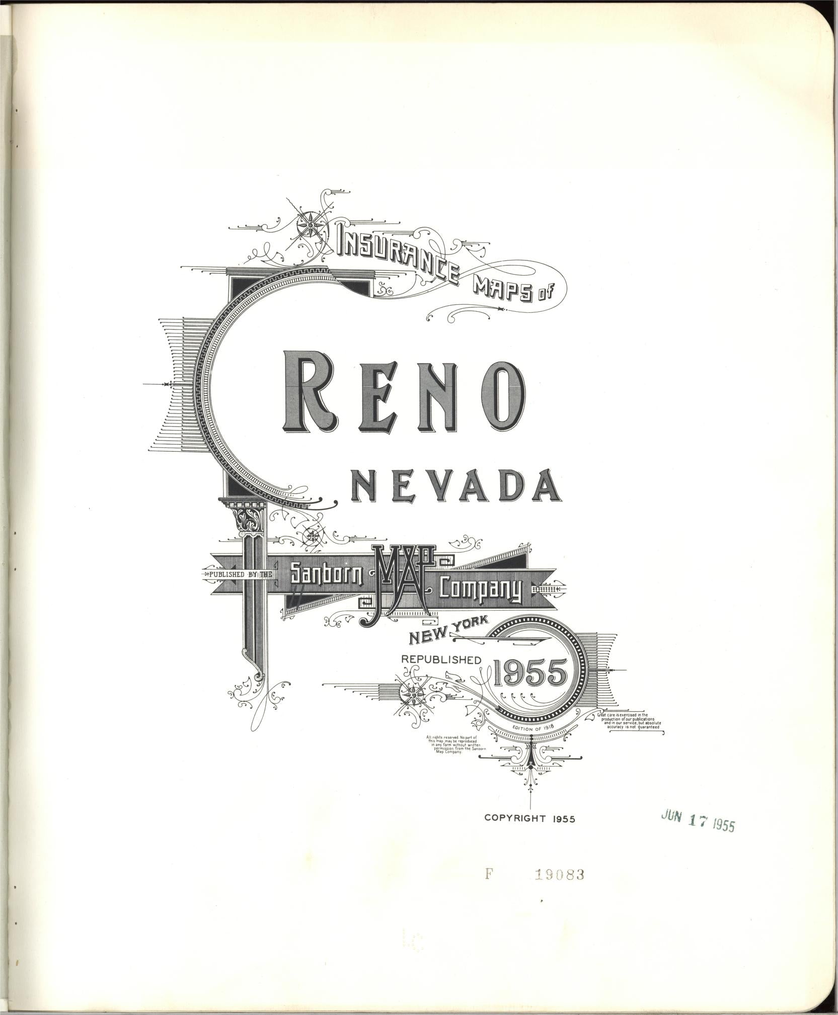 Sanborn Fire Insurance Map from Reno, Washoe County, Nevada (1955), Sheet #0001 - Historic Sanborn Fire Insurance Map Print, vintage old map wall art, antique decor, genealogy gift, Nevada Nevada map