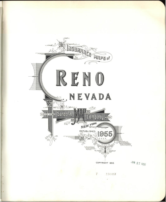 Sanborn Fire Insurance Map from Reno, Washoe County, Nevada (1955), Sheet #0001 - Historic Sanborn Fire Insurance Map Print, vintage old map wall art, antique decor, genealogy gift, Nevada Nevada map