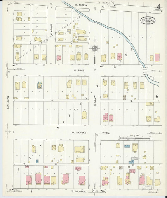 Sanborn Fire Insurance Map from Trinidad, Las Animas County, Colorado (1912), Sheet #0004 - Historic Sanborn Fire Insurance Map Print, vintage old map wall art, antique decor, genealogy gift, Colorado Colorado map