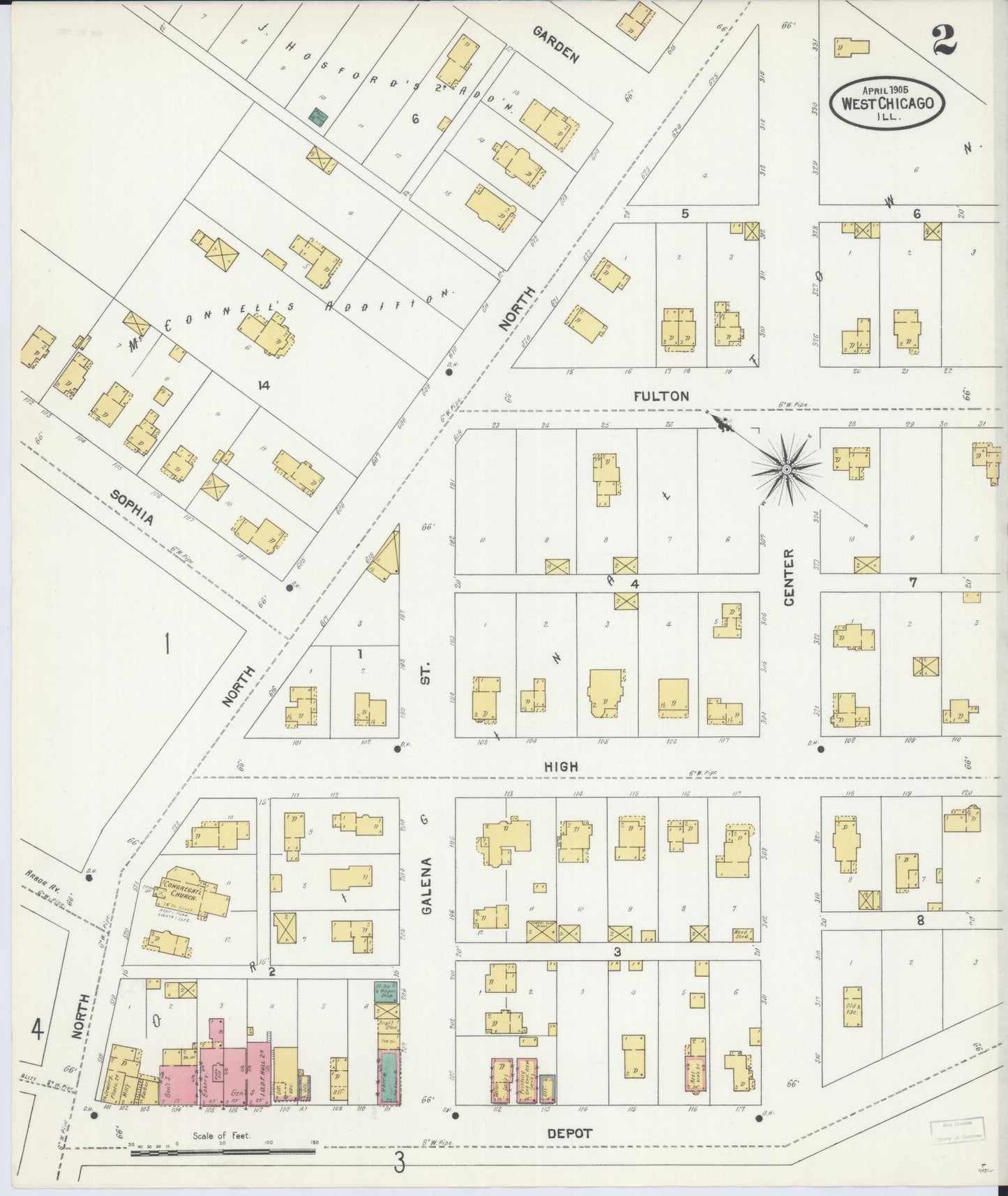 Sanborn Fire Insurance Map from West Chicago, Du Page County, Illinois (1905), Sheet #0002 - Complete Map Set gallery image, historic Sanborn map, vintage wall art, Illinois Illinois