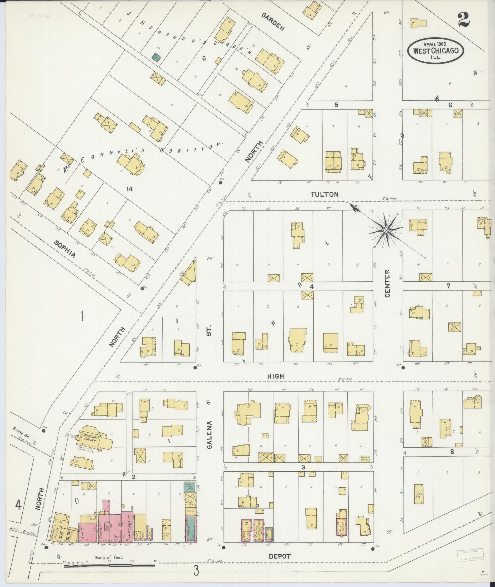 Sanborn Fire Insurance Map from West Chicago, Du Page County, Illinois (1905), Sheet #0002 - Complete Map Set gallery image, historic Sanborn map, vintage wall art, Illinois Illinois