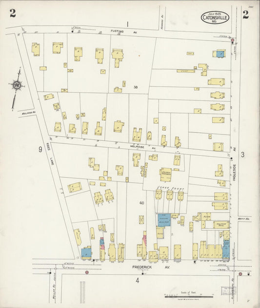 Sanborn Fire Insurance Map from Catonsville, Baltimore County, Maryland (1925), Sheet #0002 - Historic Sanborn Fire Insurance Map Print, vintage old map wall art, antique decor, genealogy gift, Maryland Maryland map