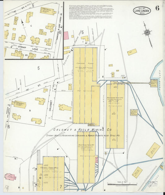 Sanborn Fire Insurance Map from Lake Linden, Houghton County, Michigan (1917), Sheet #0006 - Historic Sanborn Fire Insurance Map Print, vintage old map wall art, antique decor, genealogy gift, Michigan Michigan map