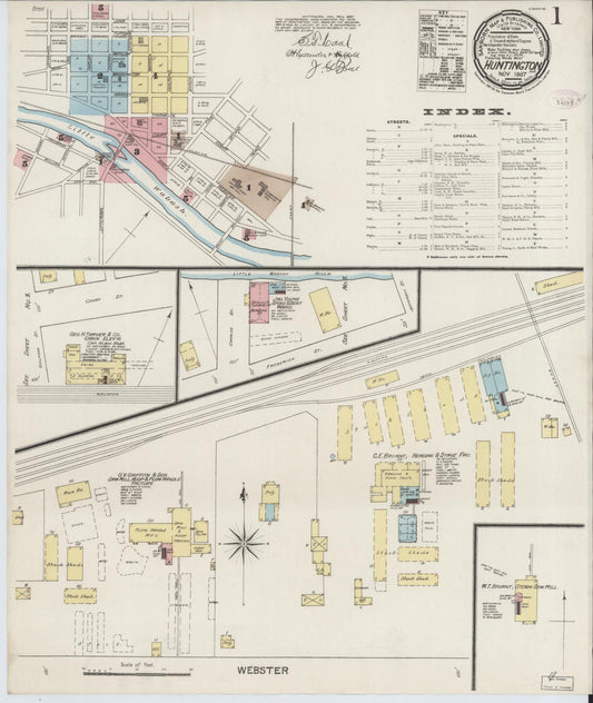 Sanborn Fire Insurance Map from Huntington, Huntington County, Indiana (1887), Sheet #0001 - Historic Sanborn Fire Insurance Map Print, vintage old map wall art, antique decor, genealogy gift, Indiana Indiana map
