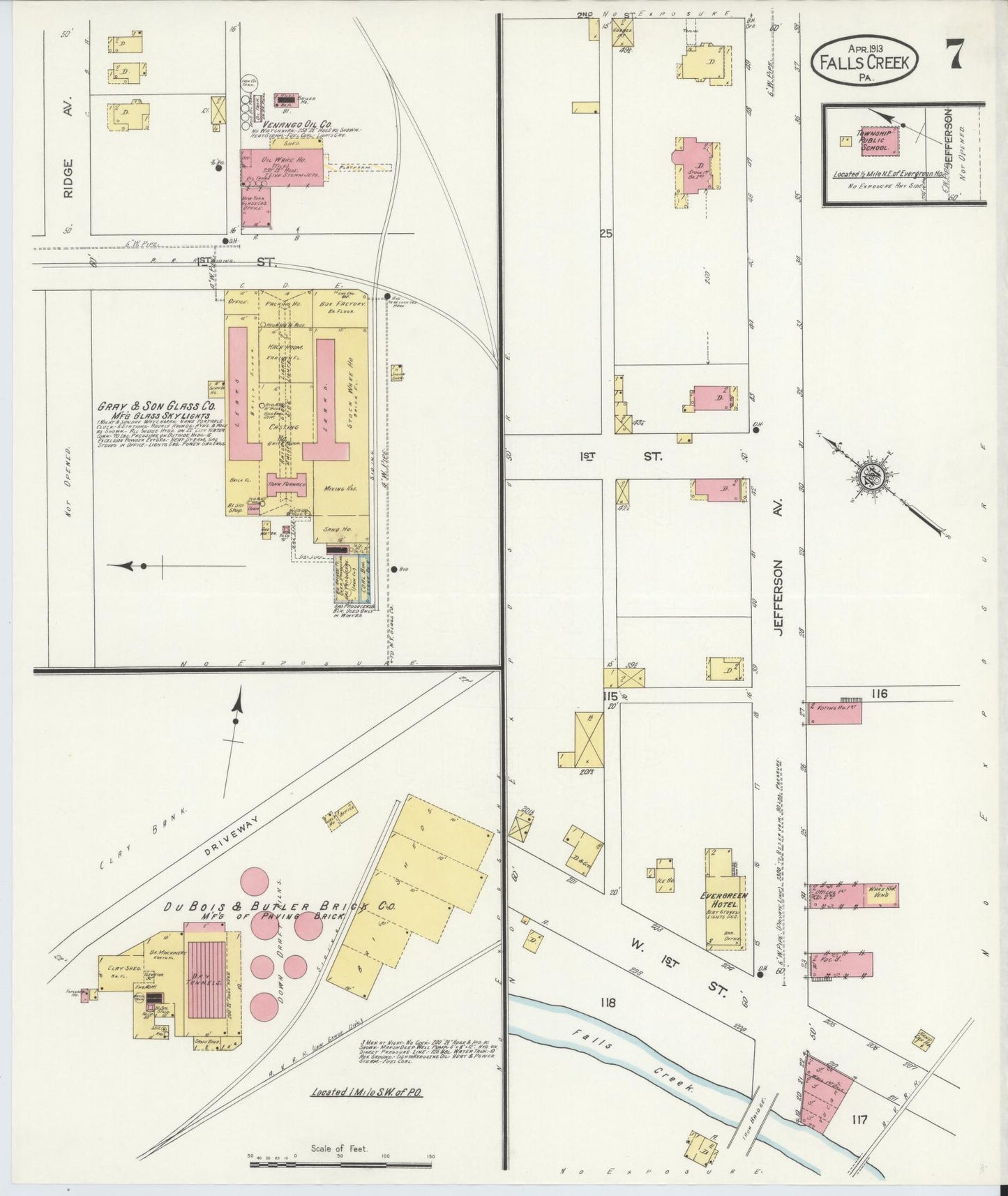 Sanborn Fire Insurance Map from Falls Creek, Jefferson And Clearfield Counties, Pennsylvania (1913), Sheet #0007 - Historic Sanborn Fire Insurance Map Print, vintage old map wall art, antique decor, genealogy gift, Pennsylvania Pennsylvania map