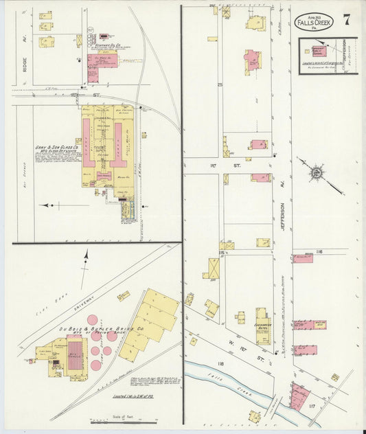 Sanborn Fire Insurance Map from Falls Creek, Jefferson And Clearfield Counties, Pennsylvania (1913), Sheet #0007 - Historic Sanborn Fire Insurance Map Print, vintage old map wall art, antique decor, genealogy gift, Pennsylvania Pennsylvania map