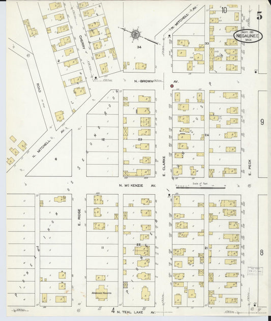 Sanborn Fire Insurance Map from Negaunee, Marquette County, Michigan (1911), Sheet #0005 - Historic Sanborn Fire Insurance Map Print, vintage old map wall art, antique decor, genealogy gift, Michigan Michigan map