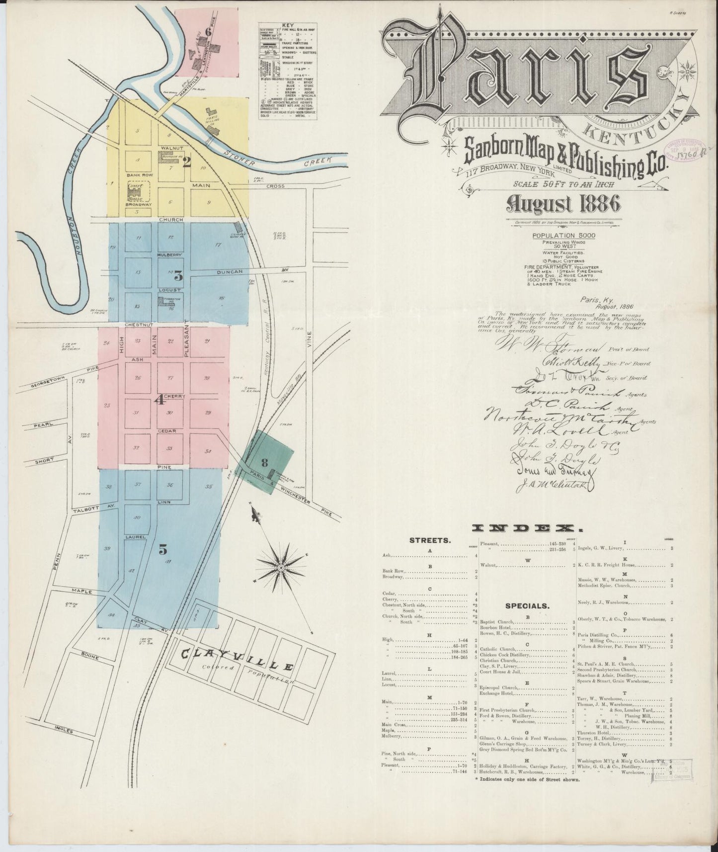 Sanborn Fire Insurance Map from Paris, Bourbon County, Kentucky (1886), Sheet #0001 - Complete Map Set gallery image, historic Sanborn map, vintage wall art, Kentucky Kentucky