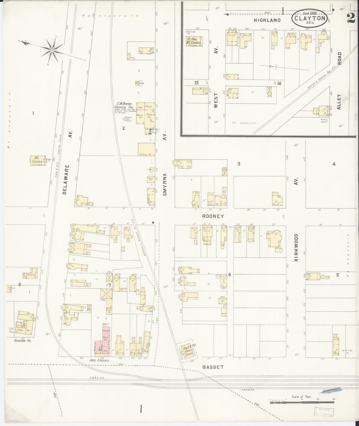 Sanborn Fire Insurance Map from Clayton, Kent County, Delaware (1897), Sheet #0002 - Complete Map Set gallery image, historic Sanborn map, vintage wall art, Delaware Delaware