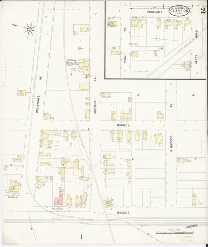 Sanborn Fire Insurance Map from Clayton, Kent County, Delaware (1897), Sheet #0002 - Complete Map Set gallery image, historic Sanborn map, vintage wall art, Delaware Delaware