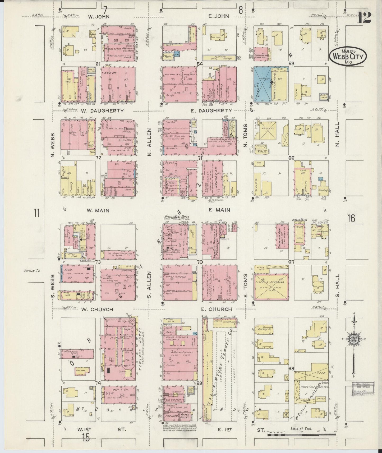 Sanborn Fire Insurance Map from Webb City, Jasper County, Missouri (1915), Sheet #0012 - Complete Map Set gallery image, historic Sanborn map, vintage wall art, Missouri Missouri