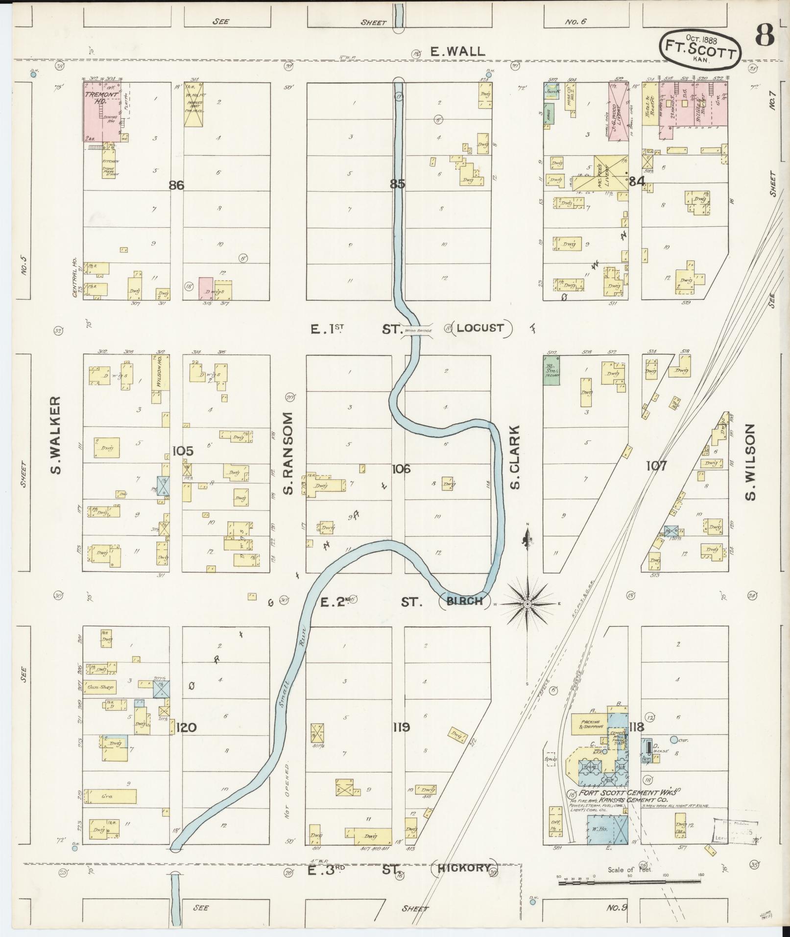 Sanborn Fire Insurance Map from Fort Scott, Bourbon County, Kansas (1888), Sheet #0008 - Complete Map Set gallery image, historic Sanborn map, vintage wall art, Kansas Kansas