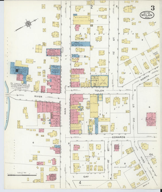Sanborn Fire Insurance Map from Milan, Washtenaw And Monroe Counties, Michigan (1916), Sheet #0003 - Historic Sanborn Fire Insurance Map Print, vintage old map wall art, antique decor, genealogy gift, Michigan Michigan map