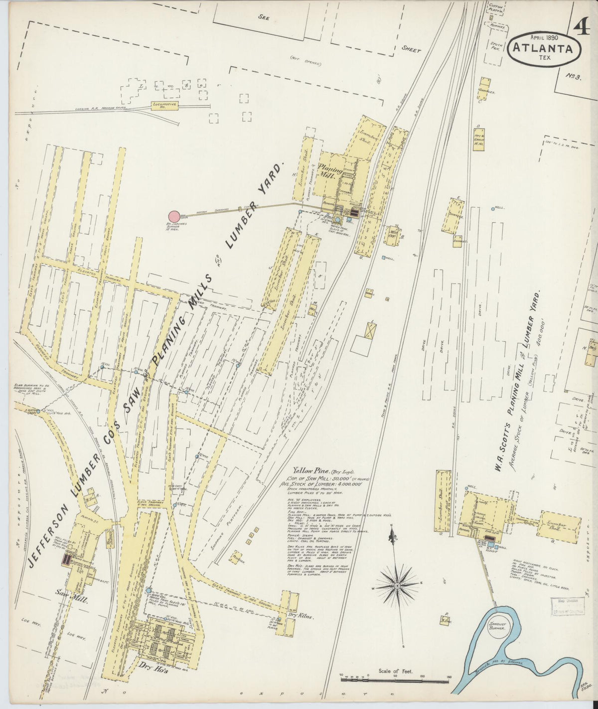 Sanborn Fire Insurance Map from Atlanta, Cass County, Texas (1890), Sheet #0004 - Complete Map Set gallery image, historic Sanborn map, vintage wall art, Texas Texas