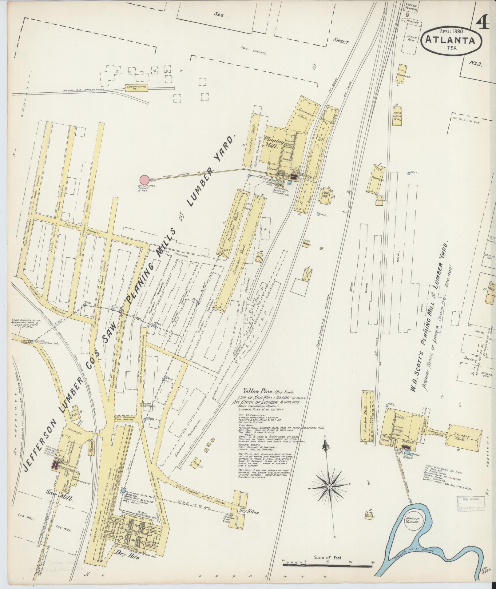 Sanborn Fire Insurance Map from Atlanta, Cass County, Texas (1890), Sheet #0004 - Complete Map Set gallery image, historic Sanborn map, vintage wall art, Texas Texas