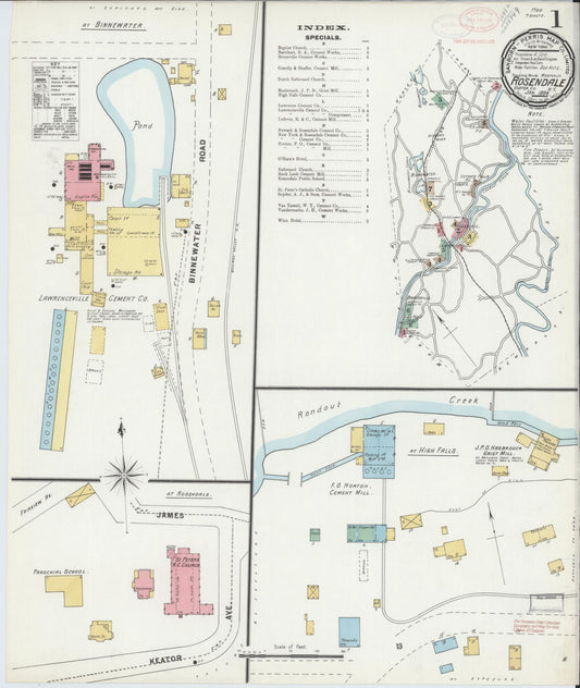 Sanborn Fire Insurance Map from Rosendale, Ulster County, New York (1898), Sheet #0001 - Complete Map Set gallery image, historic Sanborn map, vintage wall art, New York New York