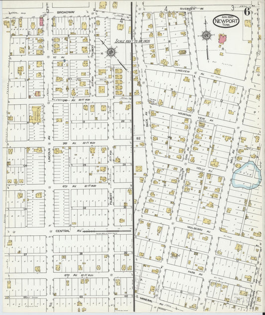 Sanborn Fire Insurance Map from Newport, Cocke County, Tennessee (1920), Sheet #0006 - Historic Sanborn Fire Insurance Map Print, vintage old map wall art, antique decor, genealogy gift, Tennessee Tennessee map