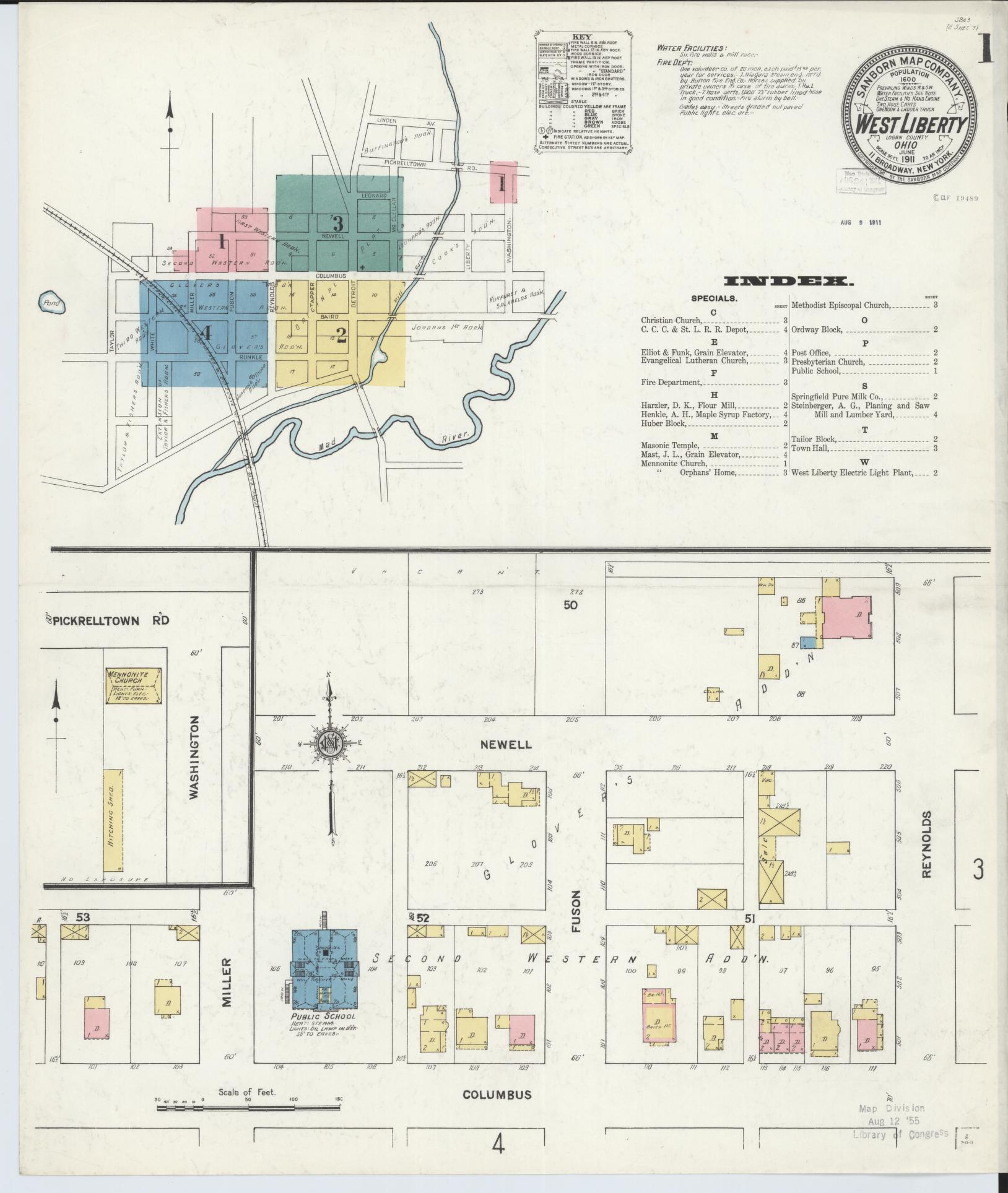Sanborn Fire Insurance Map from West Liberty, Logan County, Ohio (1911), Sheet #0001 - Complete Map Set gallery image, historic Sanborn map, vintage wall art, Ohio Ohio