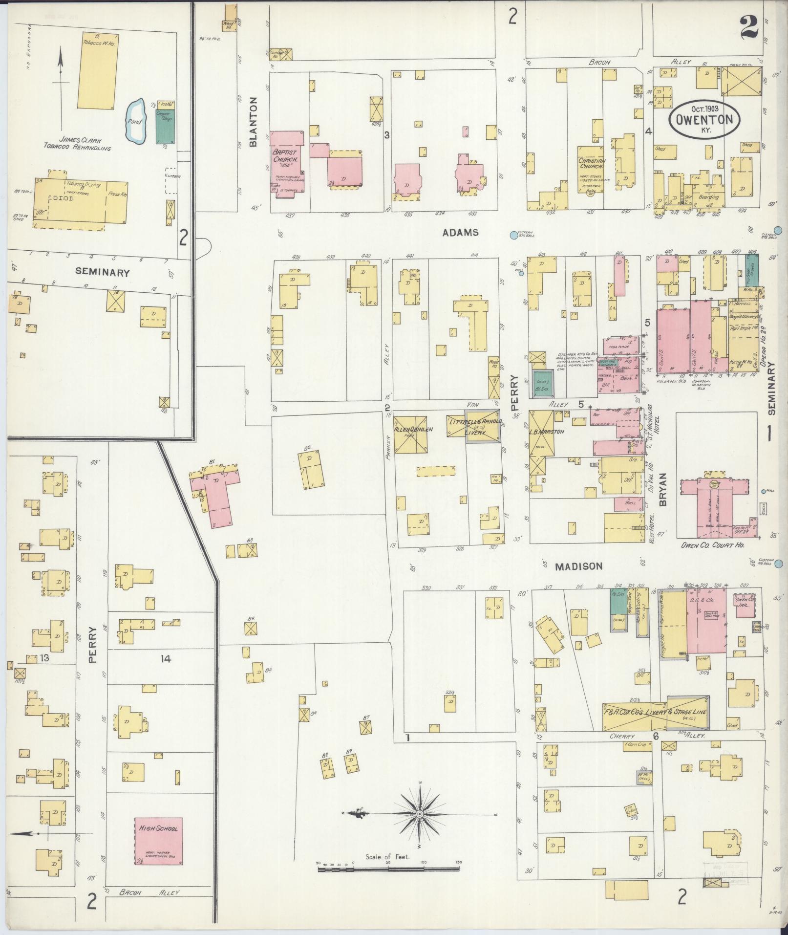 Sanborn Fire Insurance Map from Owenton, Owen County, Kentucky (1903), Sheet #0002 - Complete Map Set gallery image, historic Sanborn map, vintage wall art, Kentucky Kentucky