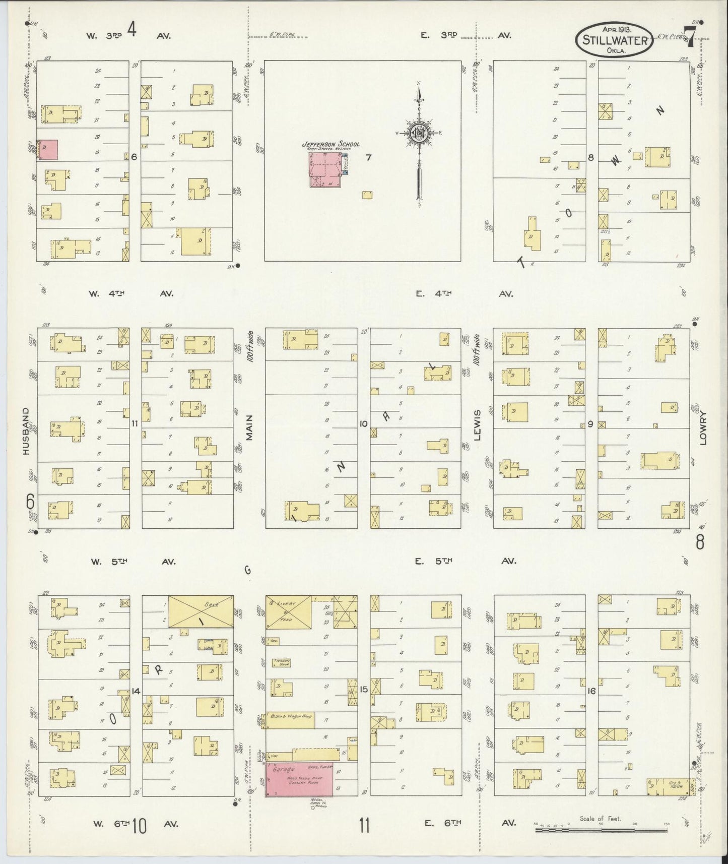 Sanborn Fire Insurance Map from Stillwater, Payne County, Oklahoma (1913), Sheet #0007 - Complete Map Set gallery image, historic Sanborn map, vintage wall art, Oklahoma Oklahoma