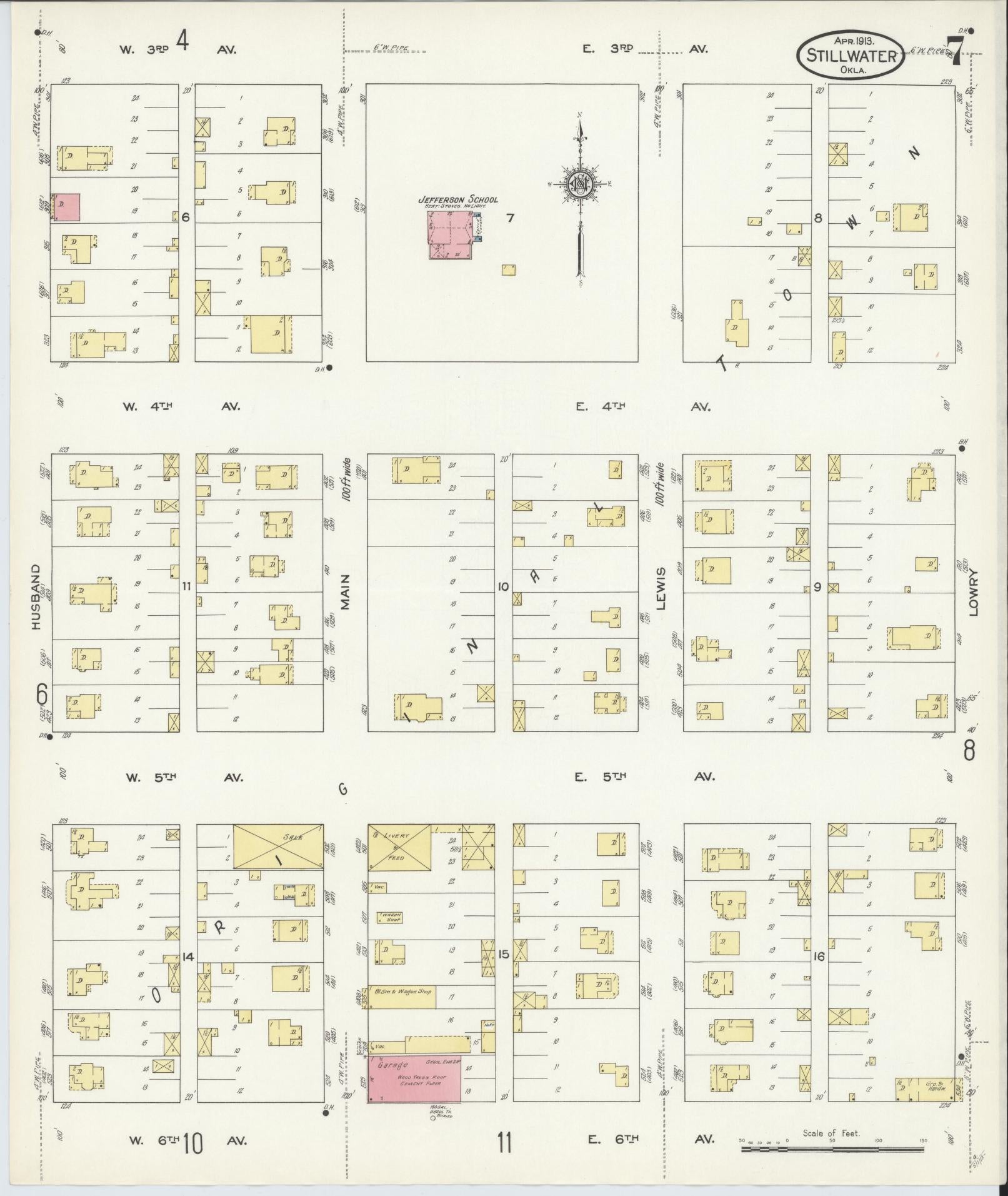 Sanborn Fire Insurance Map from Stillwater, Payne County, Oklahoma (1913), Sheet #0007 - Complete Map Set gallery image, historic Sanborn map, vintage wall art, Oklahoma Oklahoma