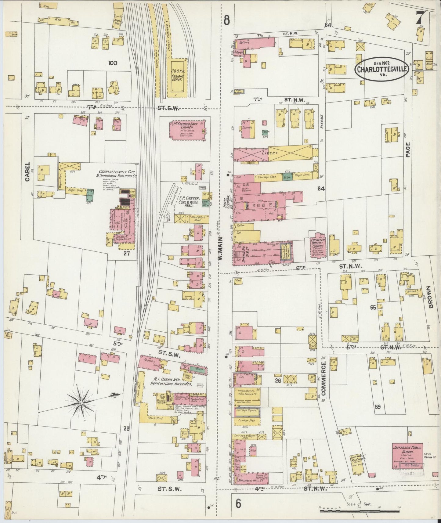 Sanborn Fire Insurance Map from Charlottesville, Independent Cities, Virginia (1902), Sheet #0007 - Complete Map Set gallery image, historic Sanborn map, vintage wall art, Virginia Virginia