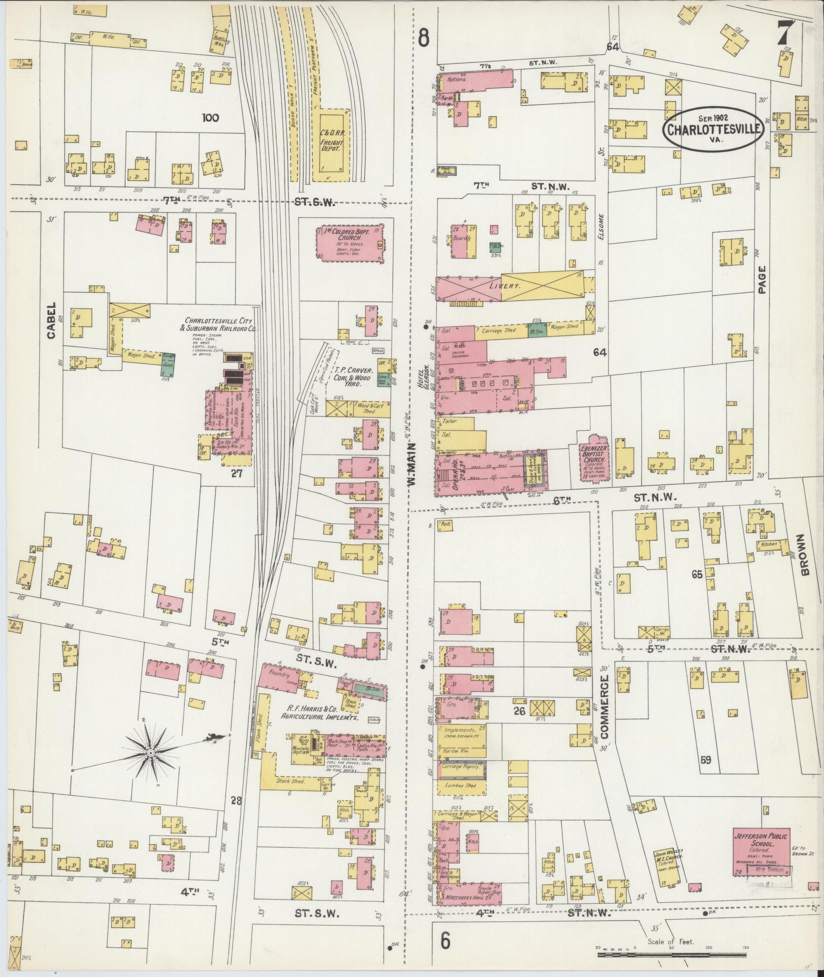 Sanborn Fire Insurance Map from Charlottesville, Independent Cities, Virginia (1902), Sheet #0007 - Complete Map Set gallery image, historic Sanborn map, vintage wall art, Virginia Virginia
