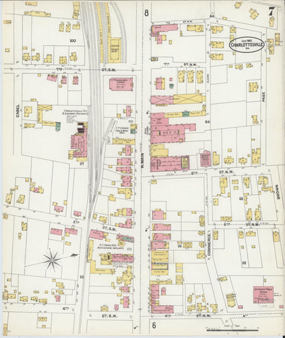 Sanborn Fire Insurance Map from Charlottesville, Independent Cities, Virginia (1902), Sheet #0007 - Complete Map Set gallery image, historic Sanborn map, vintage wall art, Virginia Virginia