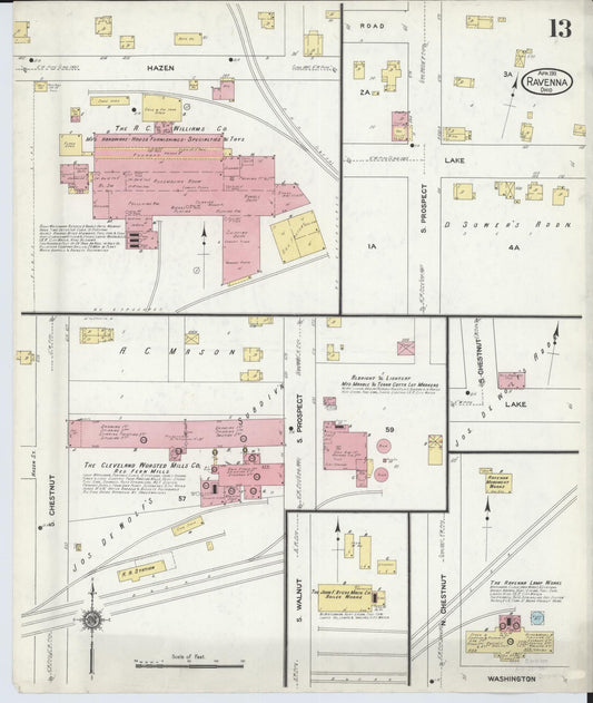Sanborn Fire Insurance Map from Ravenna, Portage County, Ohio (1911), Sheet #0013 - Historic Sanborn Fire Insurance Map Print, vintage old map wall art, antique decor, genealogy gift, Ohio Ohio map