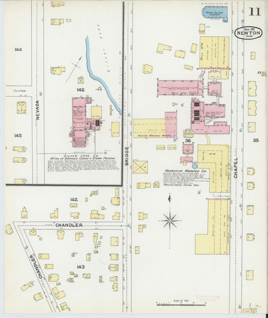 Sanborn Fire Insurance Map from Newton, Middlesex County, Massachusetts (1892), Sheet #0011 - Historic Sanborn Fire Insurance Map Print, vintage old map wall art, antique decor, genealogy gift, Massachusetts Massachusetts map
