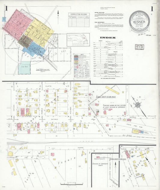 Sanborn Fire Insurance Map from Wisner, Cuming County, Nebraska (1937), Sheet #0001 - Complete Map Set gallery image, historic Sanborn map, vintage wall art, Nebraska Nebraska