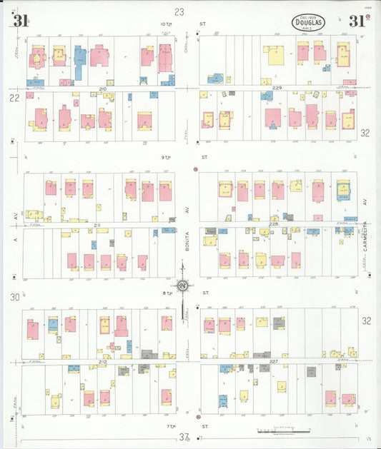 Sanborn Fire Insurance Map from Douglas, Cochise County, Arizona (1929), Sheet #0031 - Historic Sanborn Fire Insurance Map Print, vintage old map wall art, antique decor, genealogy gift, Arizona Arizona map