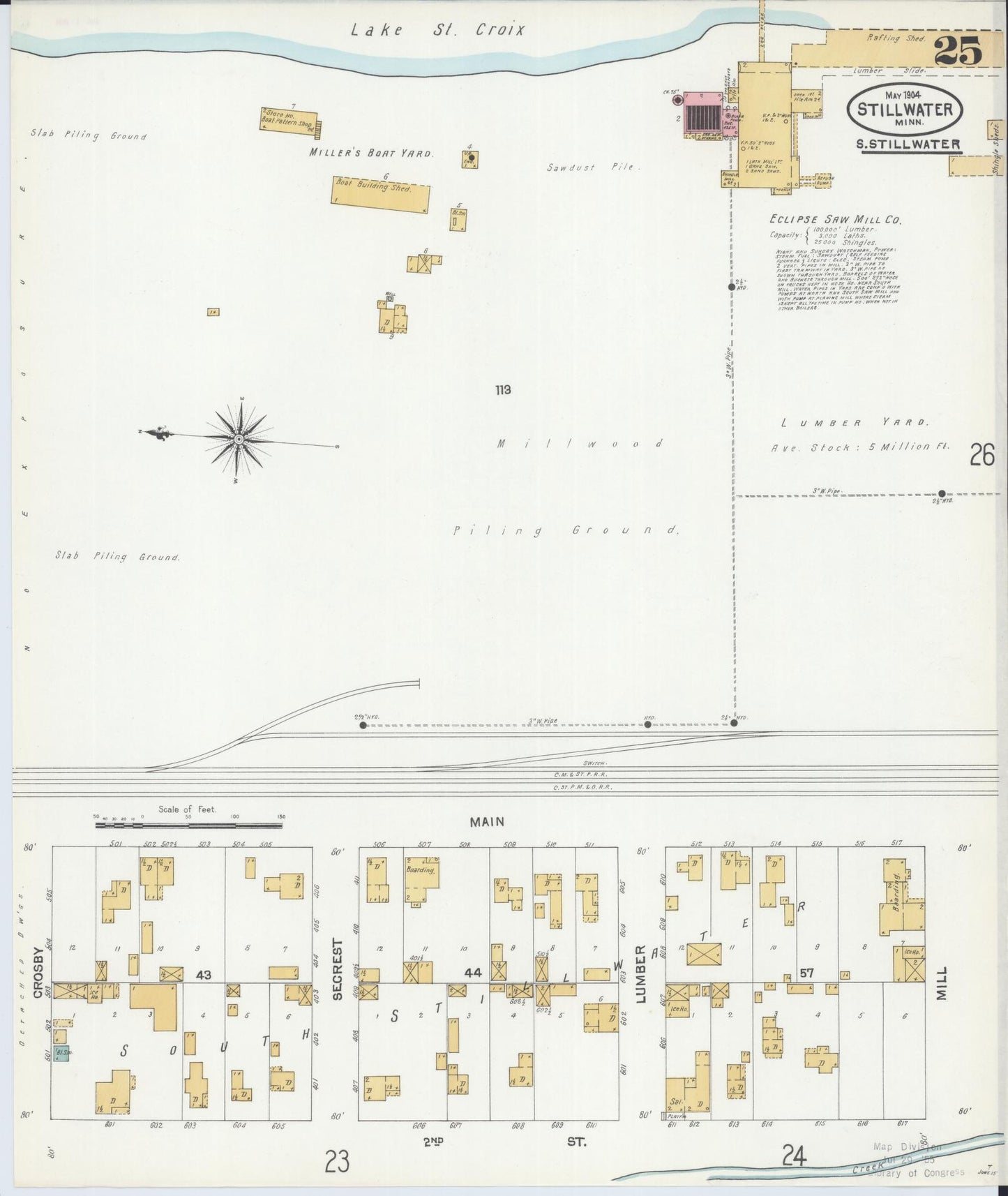 Sanborn Fire Insurance Map from Stillwater, Washington County, Minnesota (1904), Sheet #0025 - Complete Map Set gallery image, historic Sanborn map, vintage wall art, Minnesota Minnesota