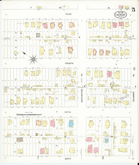 Sanborn Fire Insurance Map from Las Vegas, San Miguel County, New Mexico (1908), Sheet #0005 - Historic Sanborn Fire Insurance Map Print, vintage old map wall art, antique decor, genealogy gift, New Mexico New Mexico map