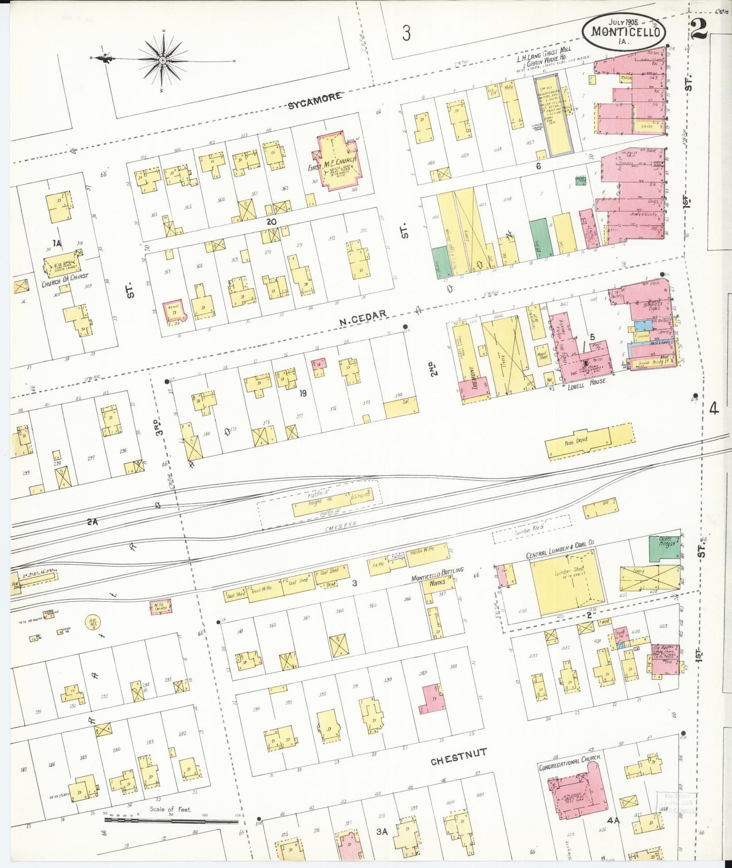 Sanborn Fire Insurance Map from Monticello, Jones County, Iowa (1905), Sheet #0002 - Historic Sanborn Fire Insurance Map Print