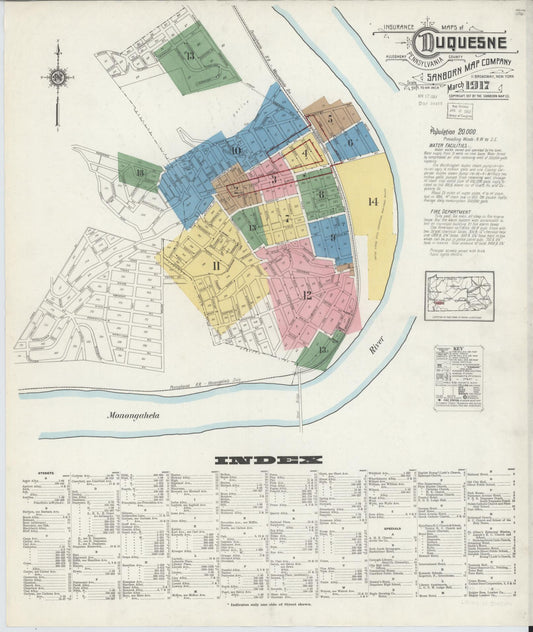 Sanborn Fire Insurance Map from Duquesne, Allegheny County, Pennsylvania (1917), Sheet #0001 - Historic Sanborn Fire Insurance Map Print, vintage old map wall art, antique decor, genealogy gift, Pennsylvania Pennsylvania map