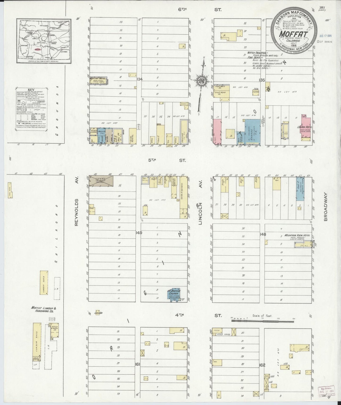 Sanborn Fire Insurance Map from Moffat, Saguache County, Colorado (1914), Sheet #0001 - Historic Sanborn Fire Insurance Map Print, vintage old map wall art, antique decor, genealogy gift, Colorado Colorado map