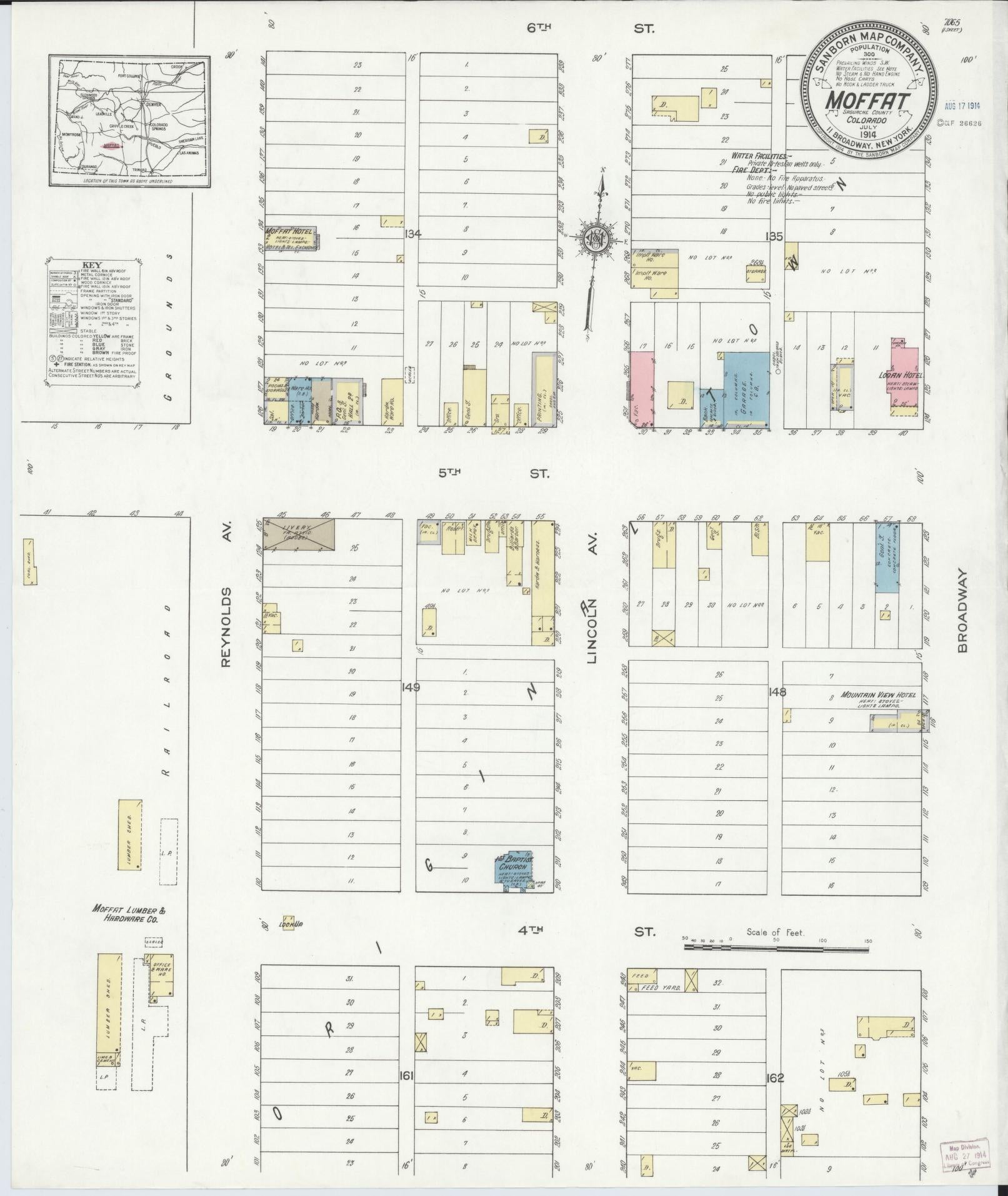 Sanborn Fire Insurance Map from Moffat, Saguache County, Colorado (1914), Sheet #0001 - Historic Sanborn Fire Insurance Map Print, vintage old map wall art, antique decor, genealogy gift, Colorado Colorado map