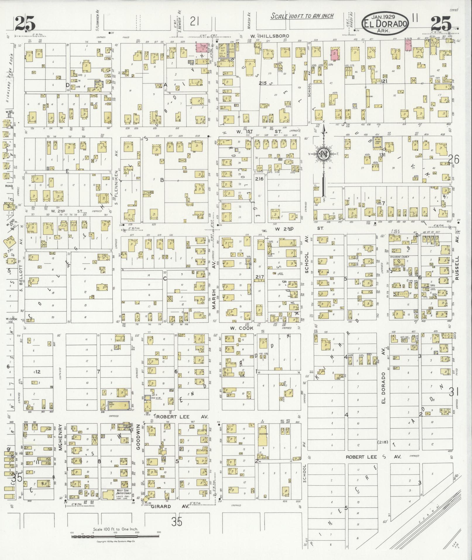 Sanborn Fire Insurance Map from El Dorado, Union County, Arkansas (1929), Sheet #0025 - Historic Sanborn Fire Insurance Map Print, vintage old map wall art, antique decor, genealogy gift, Arkansas Arkansas map