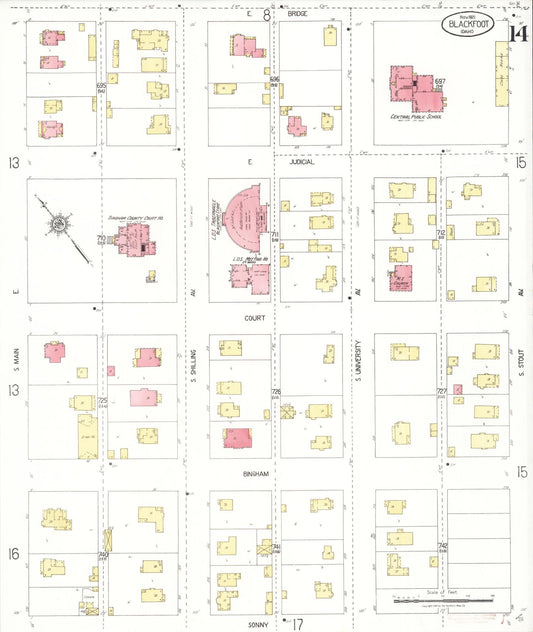 Sanborn Fire Insurance Map from Blackfoot, Bingham County, Idaho (1921), Sheet #0014 - Historic Sanborn Fire Insurance Map Print, vintage old map wall art, antique decor, genealogy gift, Idaho Idaho map