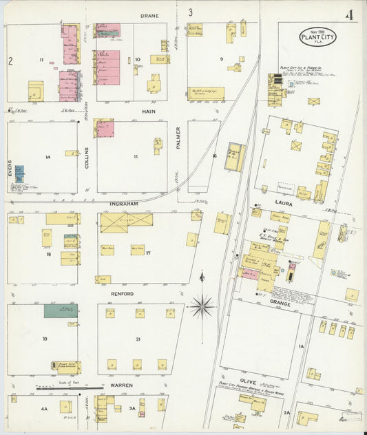 Sanborn Fire Insurance Map from Plant City, Hillborough County, Florida (1909), Sheet #0004 - Historic Sanborn Fire Insurance Map Print, vintage old map wall art, antique decor, genealogy gift, Florida Florida map