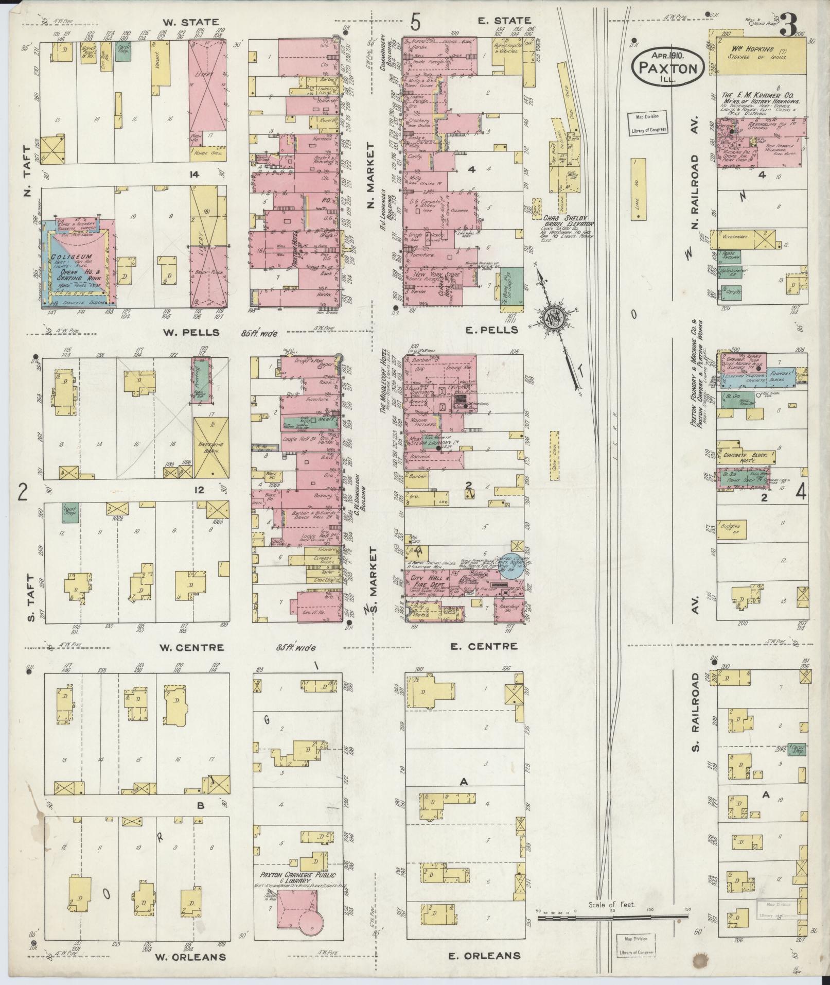 Sanborn Fire Insurance Map from Paxton, Ford County, Illinois (1910), Sheet #0003 - Historic Sanborn Fire Insurance Map Print, vintage old map wall art, antique decor, genealogy gift, Illinois Illinois map