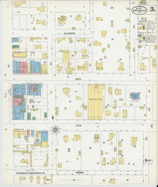 Sanborn Fire Insurance Map from Gatesville, Coryell County, Texas (1902), Sheet #0003 - Historic Sanborn Fire Insurance Map Print, vintage old map wall art, antique decor, genealogy gift, Texas Texas map