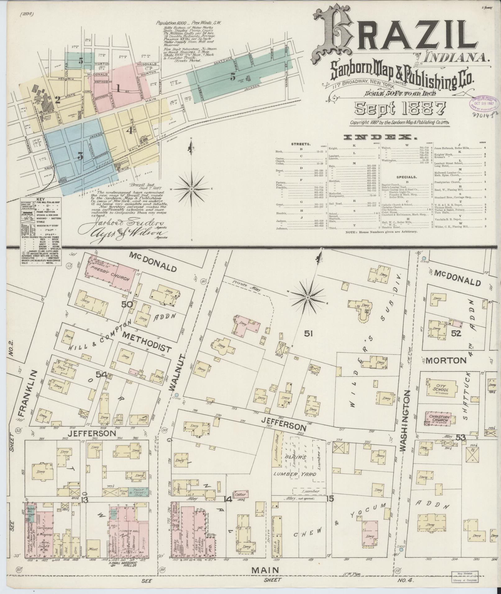 Sanborn Fire Insurance Map from Brazil, Clay County, Indiana (1887), Sheet #0001 - Complete Map Set gallery image, historic Sanborn map, vintage wall art, Indiana Indiana
