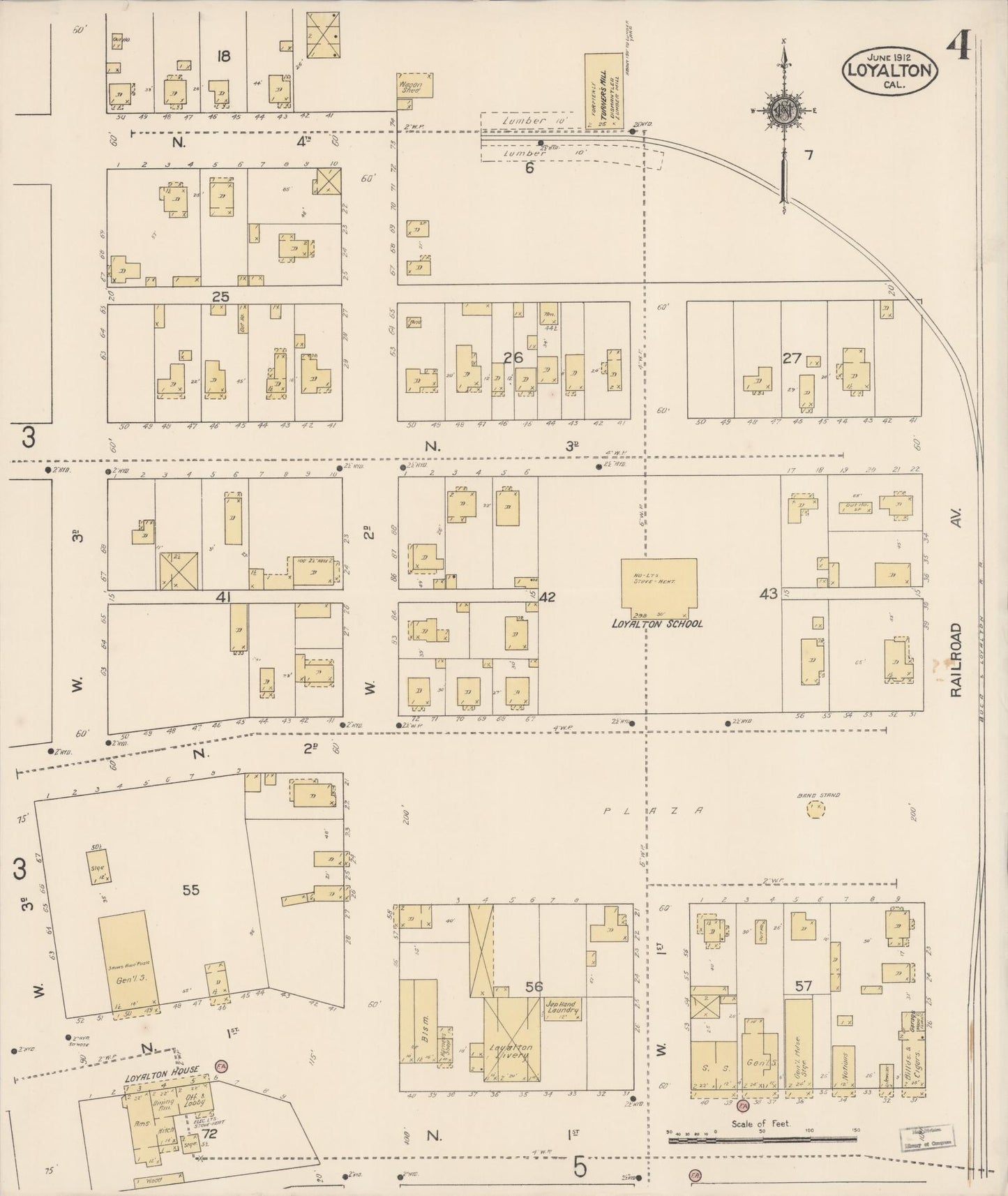 Sanborn Fire Insurance Map from Loyalton, Sierra County, California (1912), Sheet #0004 - Historic Sanborn Fire Insurance Map Print, vintage old map wall art, antique decor, genealogy gift, California California map