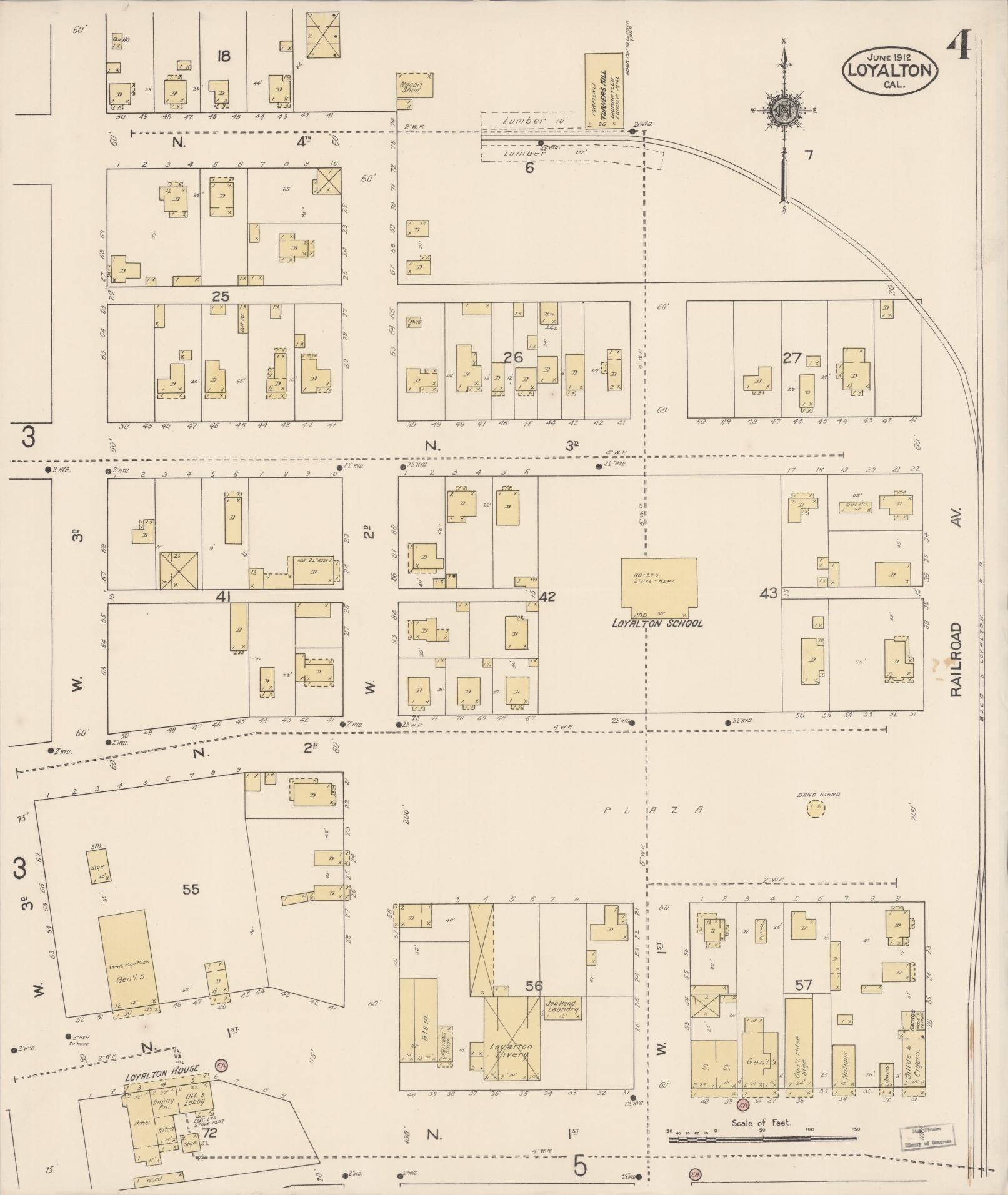 Sanborn Fire Insurance Map from Loyalton, Sierra County, California (1912), Sheet #0004 - Historic Sanborn Fire Insurance Map Print, vintage old map wall art, antique decor, genealogy gift, California California map