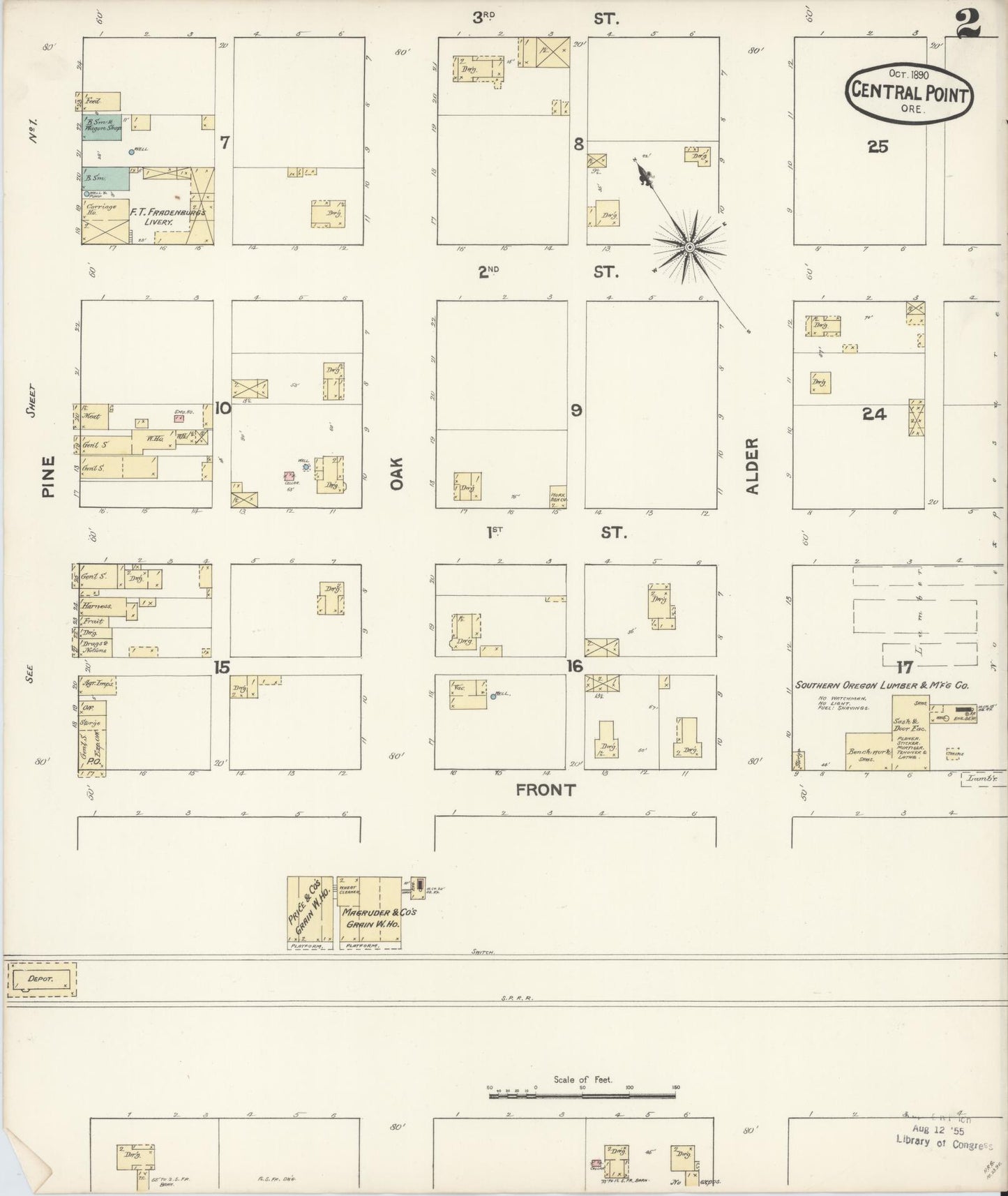 Sanborn Fire Insurance Map from Central Point, Jackson County, Oregon (1890), Sheet #0002 - Historic Sanborn Fire Insurance Map Print, vintage old map wall art, antique decor, genealogy gift, Oregon Oregon map