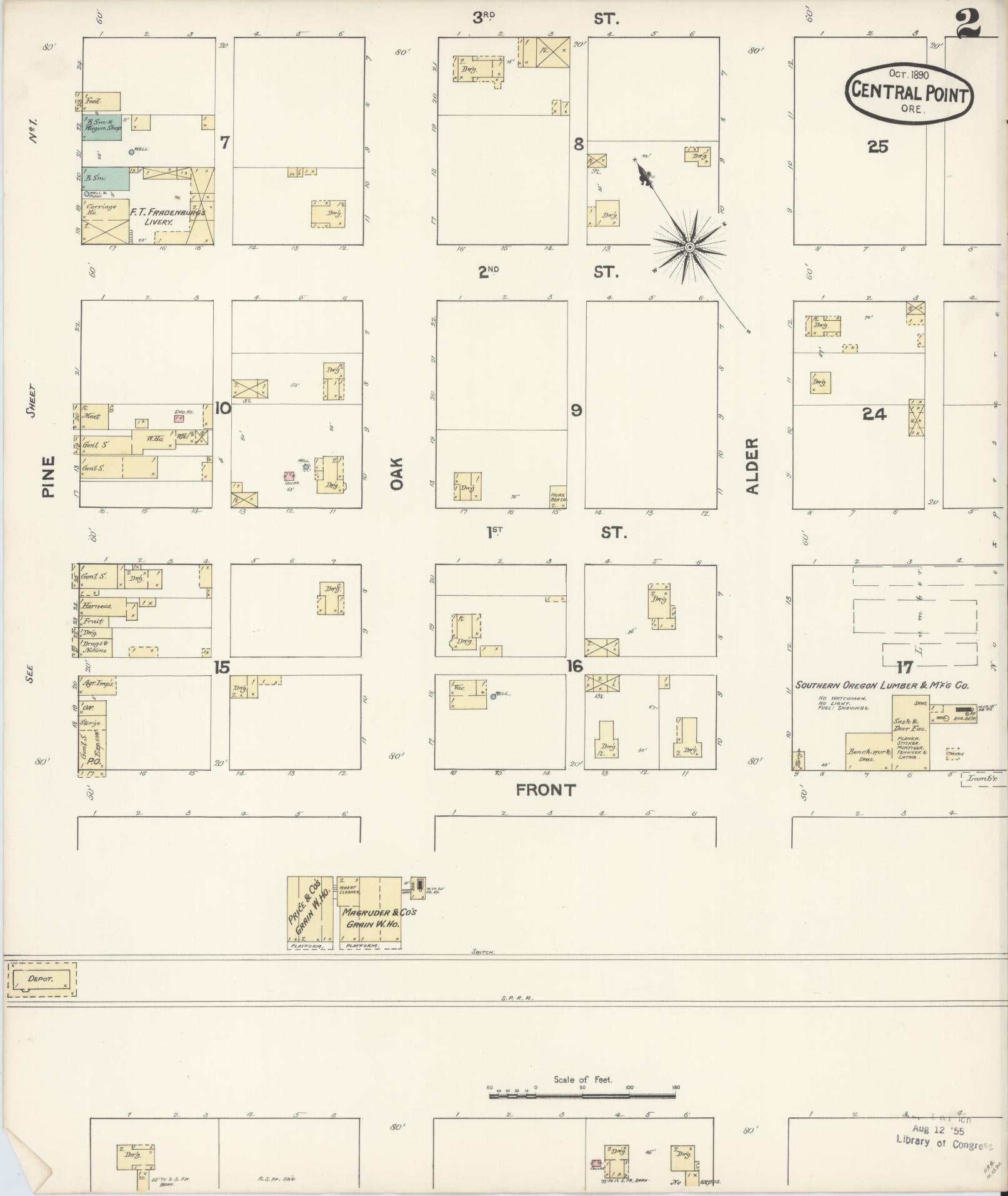 Sanborn Fire Insurance Map from Central Point, Jackson County, Oregon (1890), Sheet #0002 - Historic Sanborn Fire Insurance Map Print, vintage old map wall art, antique decor, genealogy gift, Oregon Oregon map